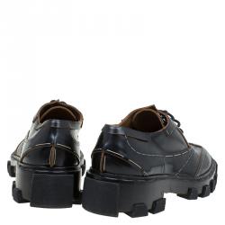 مملوكة مسبقًا Balenciaga Black Leather Topstitch Platform Derby Size 39