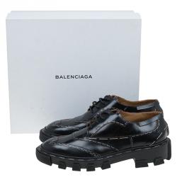 مملوكة مسبقًا Balenciaga Black Leather Topstitch Platform Derby Size 39