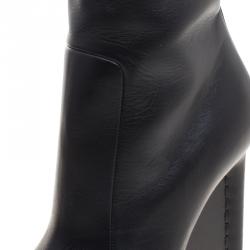 Pre Owned بوت فوق الركبة بالنسياغا جلد أسود وحواف جلد التمساح مقاس 36