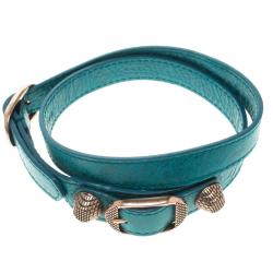 Pre Owned Balenciaga Blue Leather Arena Giant Wrap Bracelet M