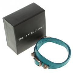 Pre Owned Balenciaga Blue Leather Arena Giant Wrap Bracelet M