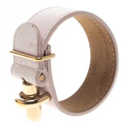 Pre Owned Balenciaga Light Pink Leather Gold Tone Tube Wide Bracelet 17cm