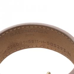 Pre Owned Balenciaga Light Pink Leather Gold Tone Tube Wide Bracelet 17cm