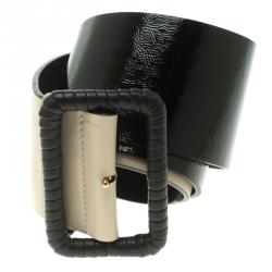 Pre Owned Balenciaga Black/Cream Leather Waist Belt 80 CM