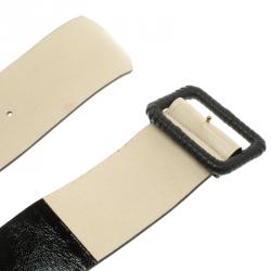 Pre Owned Balenciaga Black/Cream Leather Waist Belt 80 CM