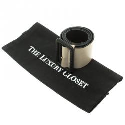 Pre Owned Balenciaga Black/Cream Leather Waist Belt 80 CM