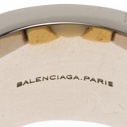 Pre Owned Balenciaga White Capsule Stone Two Tone Ring Size 56