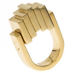 Balenciaga Geometric Rectangle Gold Tone Ring Size 54.5
