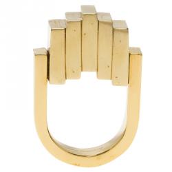 Balenciaga Geometric Rectangle Gold Tone Ring Size 54.5