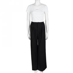 Pre Owned Balenciaga Black Wool High Waist Wide Leg Trousers L