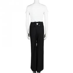 Pre Owned Balenciaga Black Wool High Waist Wide Leg Trousers L