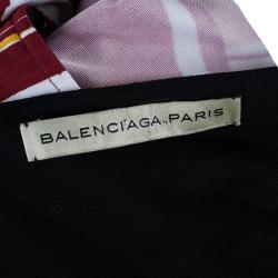 Pre Owned Balenciaga Red Printed Asymmetric Top M