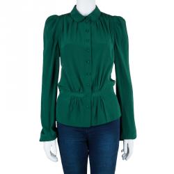 Pre Owned Balenciaga Green Silk Long Sleeve Blouse M