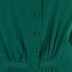 Pre Owned Balenciaga Green Silk Long Sleeve Blouse M
