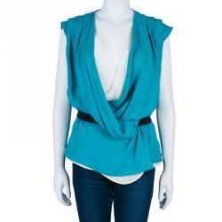 Pre Owned Balenciaga Turquoise Draped Top M