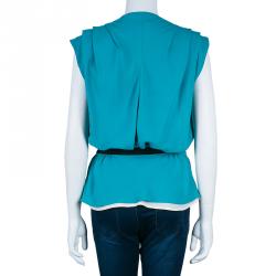 Pre Owned Balenciaga Turquoise Draped Top M