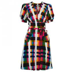 Pre Owned Balenciaga Multicolor Short Sleeve Silk Dress M