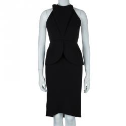 Pre Owned Balenciaga FW'13 Black Petal Silhouette Peplum Halter Dress M