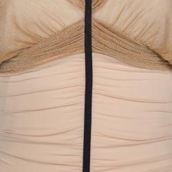 Pre Owned Balenciaga Beige Lurex Knit Ruched Off Shoulder Top S