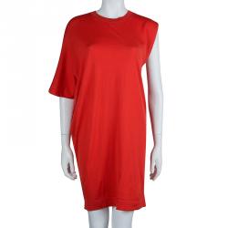 Pre Owned Balenciaga Red Knit Asymmetric Sleeve Wool Dress M