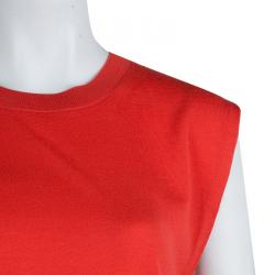 Pre Owned Balenciaga Red Knit Asymmetric Sleeve Wool Dress M