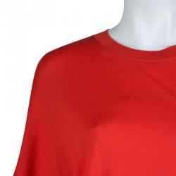 Pre Owned Balenciaga Red Knit Asymmetric Sleeve Wool Dress M