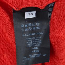 Pre Owned Balenciaga Red Knit Asymmetric Sleeve Wool Dress M