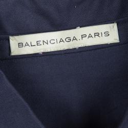 Pre Owned Balenciaga Navy Blue Puffed Sleeve Cotton Top M
