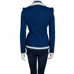 Pre Owned جاكيت بالنسياغا صوف أزرق بحواف متب اينة M