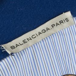 Pre Owned جاكيت بالنسياغا صوف أزرق بحواف متباينة M