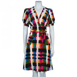 Pre Owned Balenciaga Multicolor Short Sleeve Silk Dress M