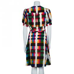 Pre Owned Balenciaga Multicolor Short Sleeve Silk Dress M
