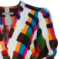 Pre Owned Balenciaga Multicolor Short Sleeve Silk Dress M