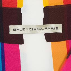Pre Owned Balenciaga Multicolor Short Sleeve Silk Dress M