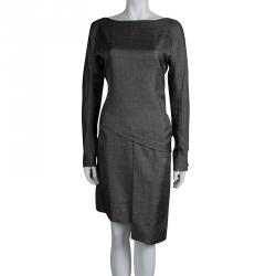 Pre Owned Balenciaga Metallic Grey Asymmetric Fitted Long Sleeve Dress M