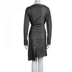 Pre Owned Balenciaga Metallic Grey Asymmetric Fitted Long Sleeve Dress M