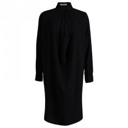 Pre Owned Balenciaga Black Draped Long Sleeve Shift Dress M