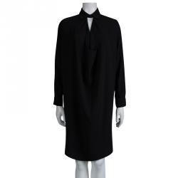 Pre Owned Balenciaga Black Draped Long Sleeve Shift Dress M