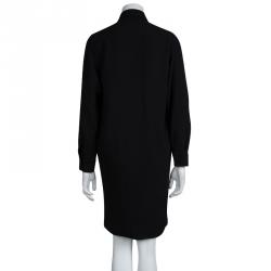 Pre Owned Balenciaga Black Draped Long Sleeve Shift Dress M