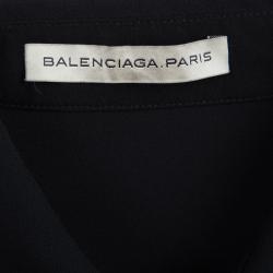 Pre Owned Balenciaga Black Draped Long Sleeve Shift Dress M