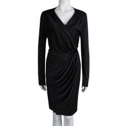 Pre Owned Balenciaga Black Silk Long Sleeve Wrap Dress M