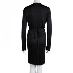 Pre Owned Balenciaga Black Silk Long Sleeve Wrap Dress M