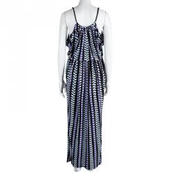 Pre Owned Balenciaga Multicolor Printed Knit Draped Maxi Dress S
