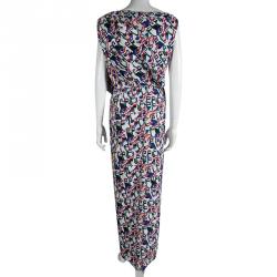 Pre Owned فستان بالنسياغا تصميم ملتف غير متماثل حرير منقوش متعدد الألوان M