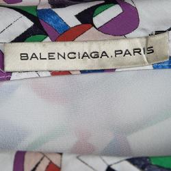 Pre Owned فستان بالنسياغا تصميم ملتف غير متماثل حرير منقوش متعدد الألوان M