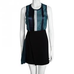 Pre Owned Balenciaga Blue and Black Sleeveless Top and  Wraparound Skirt Set M/L