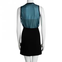 Pre Owned Balenciaga Blue and Black Sleeveless Top and  Wraparound Skirt Set M/L