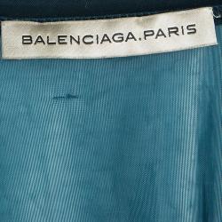 Pre Owned Balenciaga Blue and Black Sleeveless Top and  Wraparound Skirt Set M/L