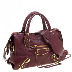 Pre Owned Balenciaga Burgundy Leather Mini RGH City Tote