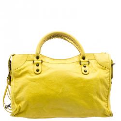 Pre Owned Balenciaga Yellow Leather Classic City RH Tote